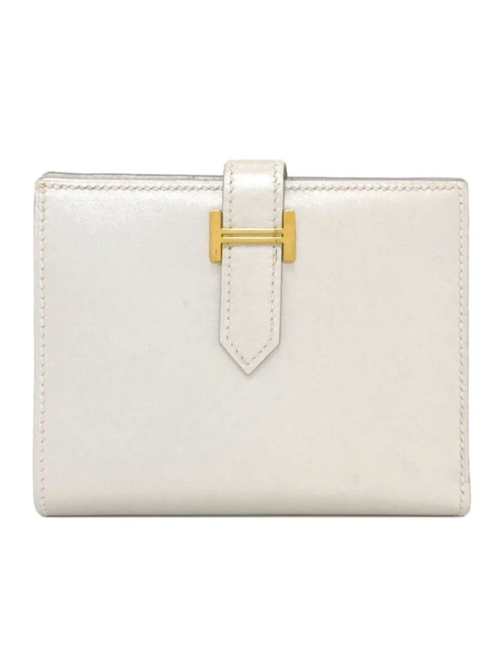 Hermes Bearn Compact Gold Bifold Wallet with Coin Pocket Box Calf